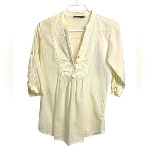 Devoted Sheer Ivory Tunic, Lightweight, Airy, 100% cotton, w Roll Up Sleeves